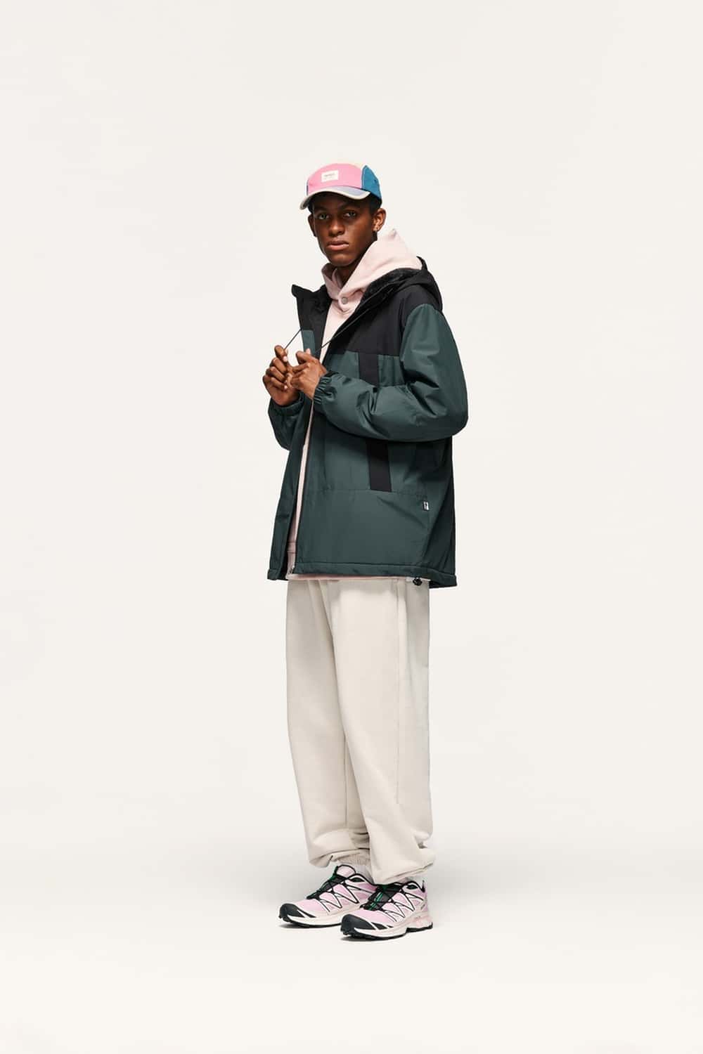 Insulated Hooded Panel Jacket - Green