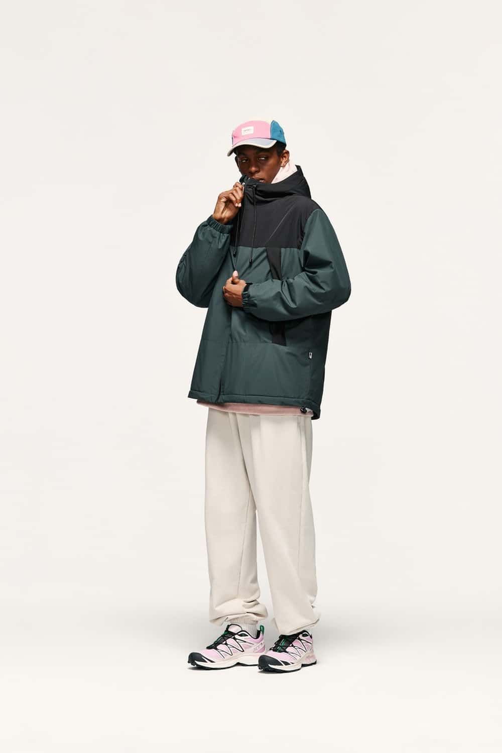 Insulated Hooded Panel Jacket - Green