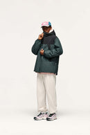 Insulated Hooded Panel Jacket - Green