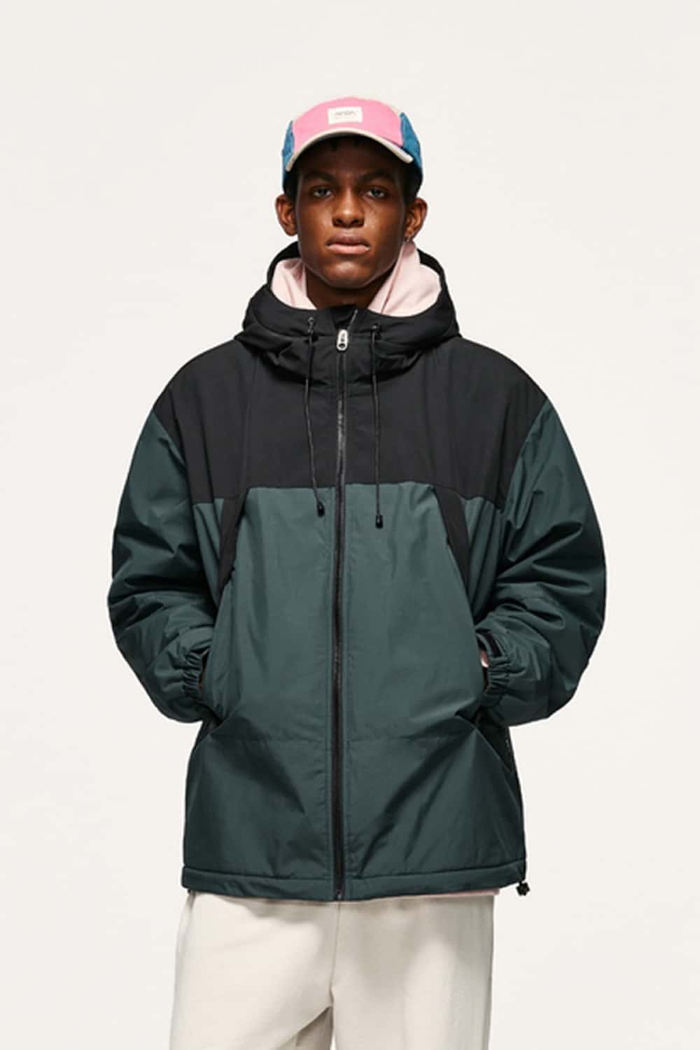 Insulated Hooded Panel Jacket - Green