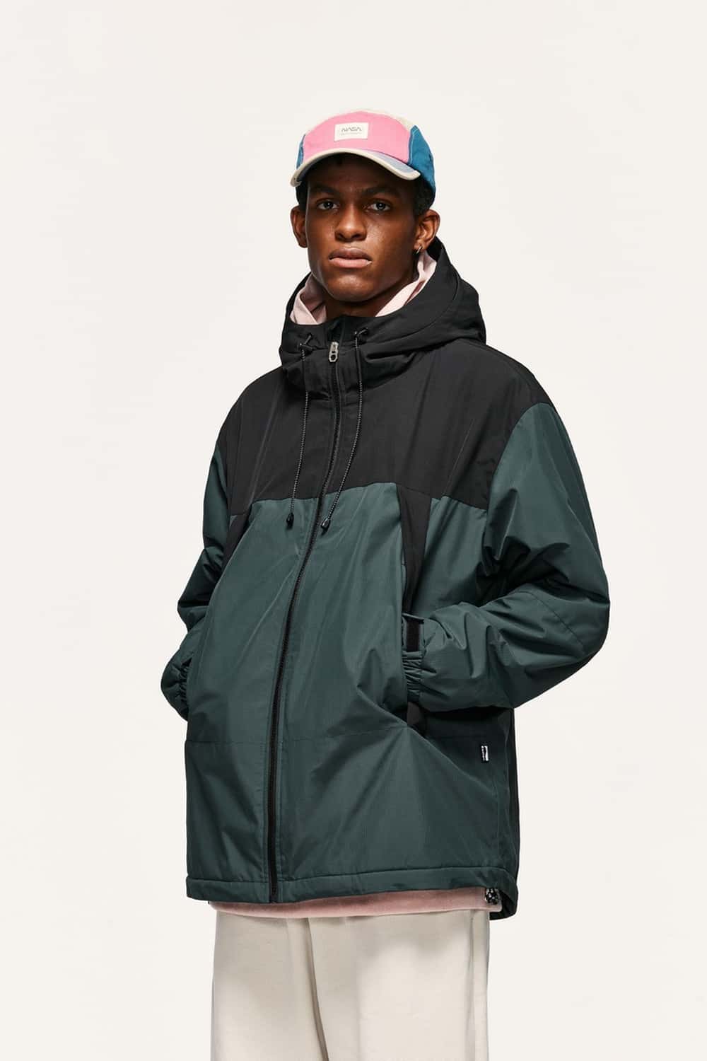 Insulated Hooded Panel Jacket - Green