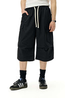 Loose Utility Cropped Cargo Pants - Black