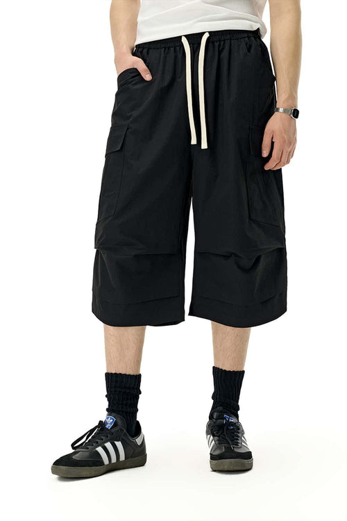 Loose Utility Cropped Cargo Pants - Black