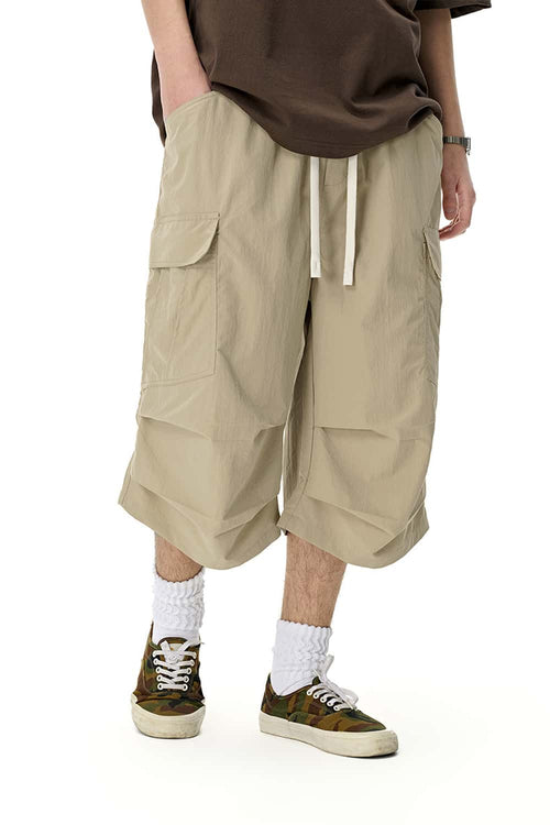 Loose Utility Cropped Cargo Pants - Light Khaki