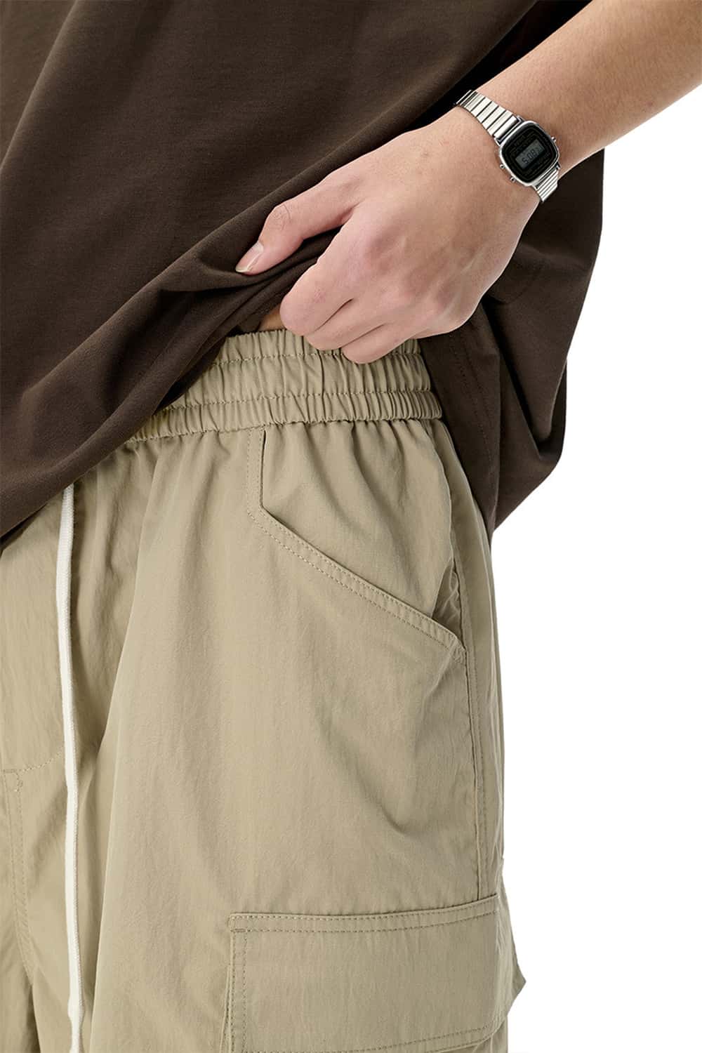 Loose Utility Cropped Cargo Pants - Light Khaki