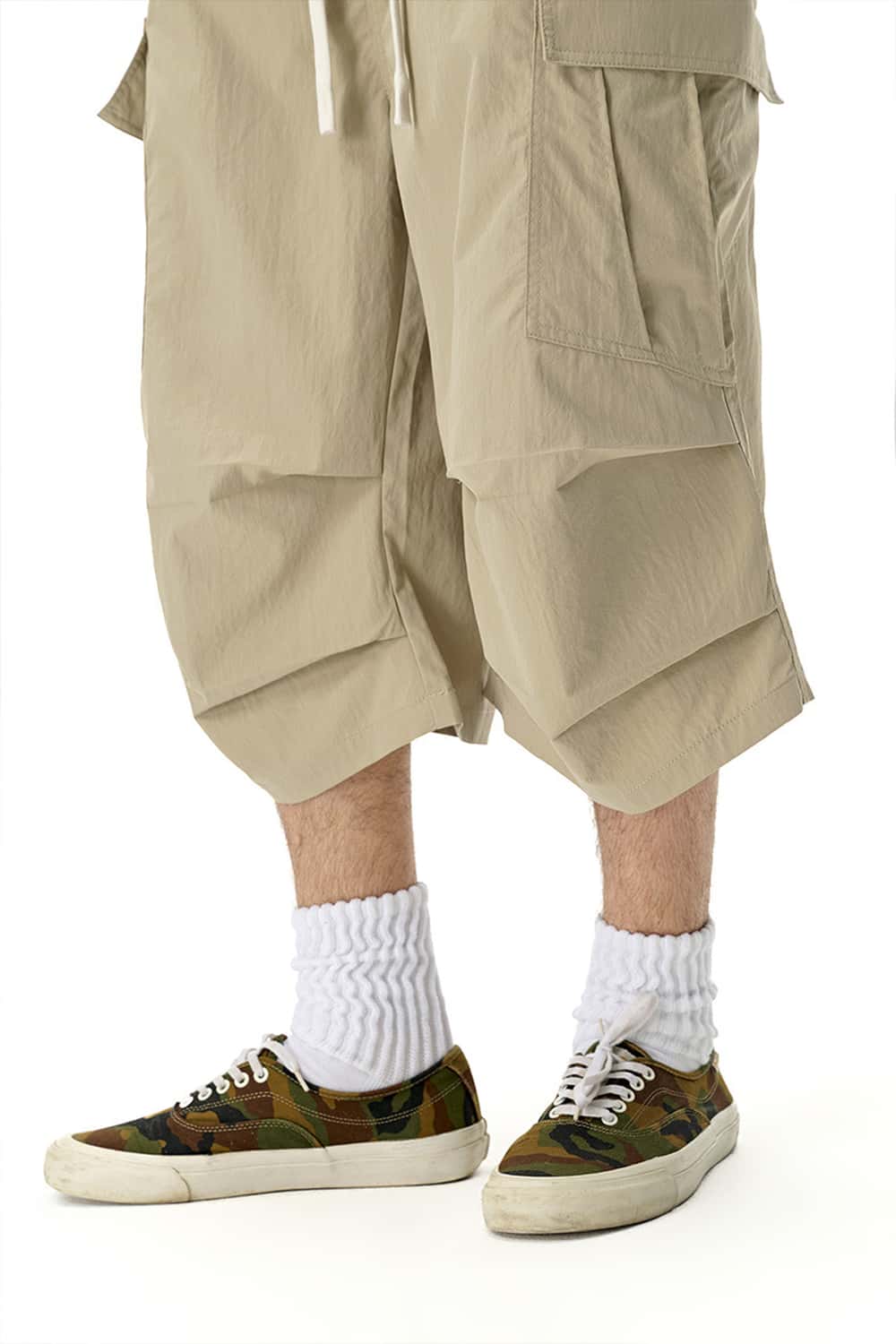 Loose Utility Cropped Cargo Pants - Light Khaki