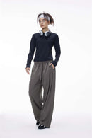 Soft Drawstring Wide-Leg Pants - Dark Gray