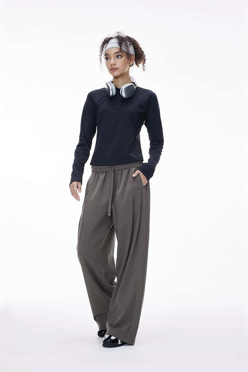 Soft Drawstring Wide-Leg Pants - Dark Gray