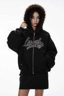 Faux-Fur Trim Boxy Zip Hoodie - Active Black