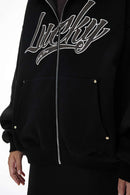 Faux-Fur Trim Boxy Zip Hoodie - Active Black