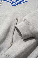 Faux-Fur Trim Boxy Zip Hoodie - Flower Gray