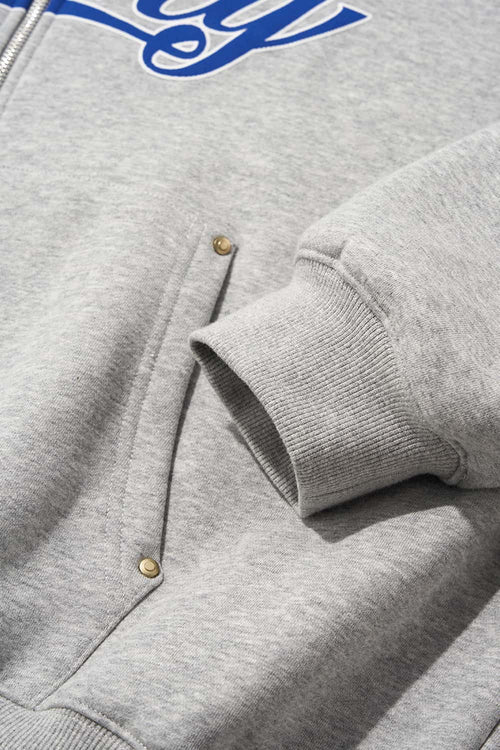 Faux-Fur Trim Boxy Zip Hoodie - Flower Gray