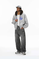 Faux-Fur Trim Boxy Zip Hoodie - Flower Gray