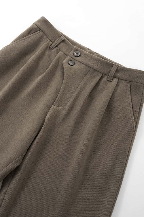 Double-Button Pleated Wide-Leg Trousers - Coffee