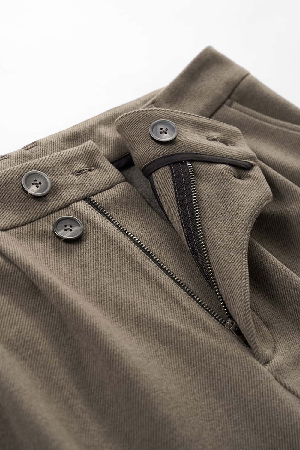 Double-Button Pleated Wide-Leg Trousers - Coffee