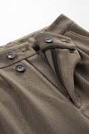 Double-Button Pleated Wide-Leg Trousers - Coffee