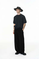 Double-Button Pleated Wide-Leg Trousers - Dark Gray