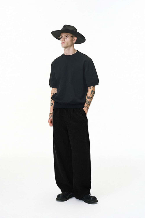 Double-Button Pleated Wide-Leg Trousers - Dark Gray