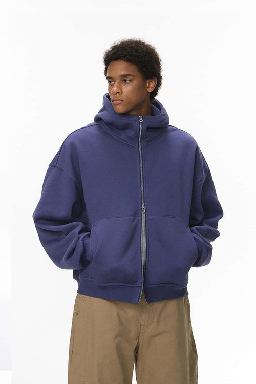 Boxy Fleece Zip Hoodie - Blue