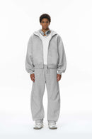Boxy Fleece Zip Hoodie - Flower Gray