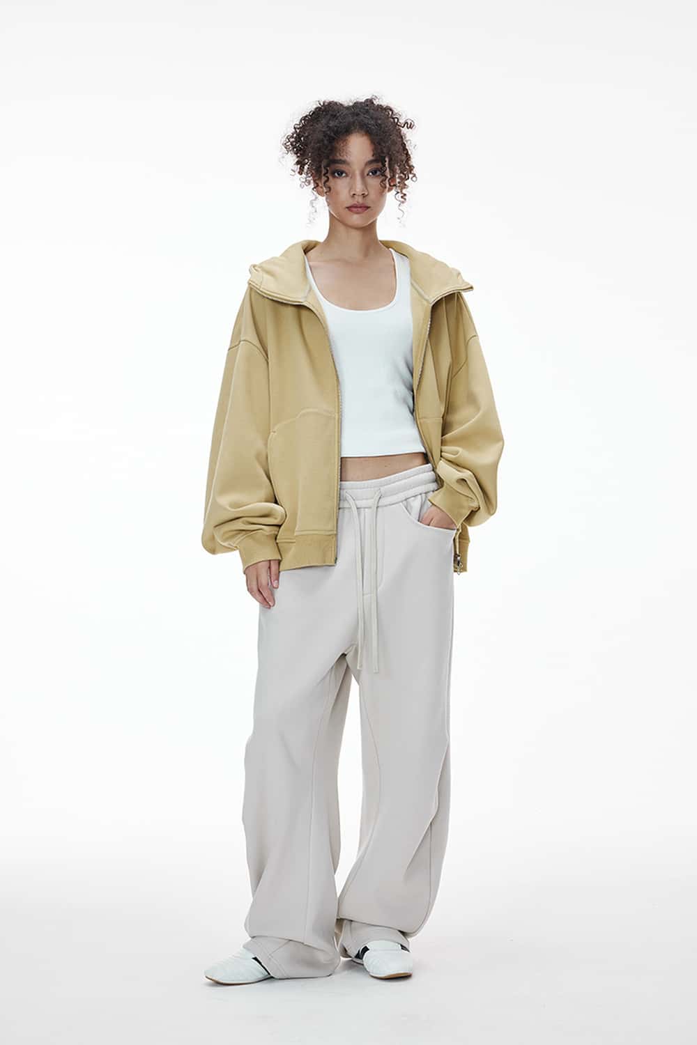Boxy Fleece Zip Hoodie - Yellow