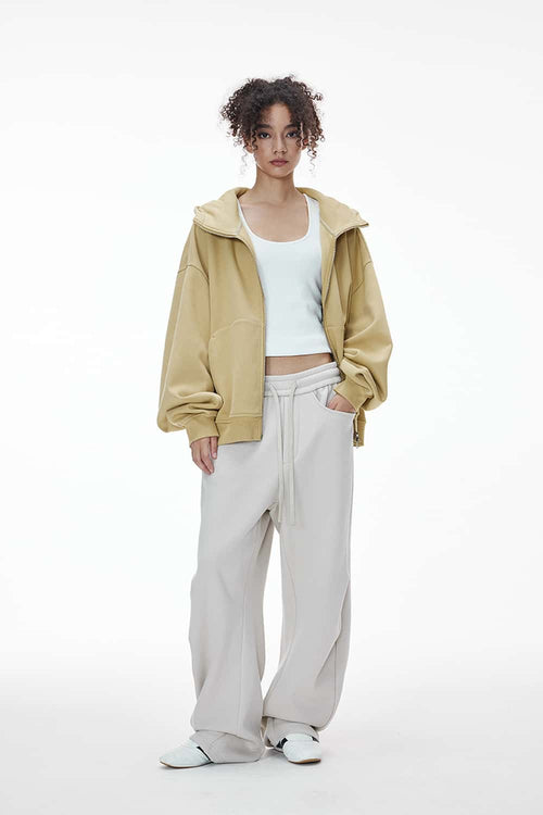 Boxy Fleece Zip Hoodie - Yellow