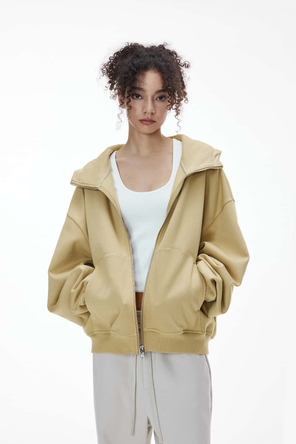 Boxy Fleece Zip Hoodie - Yellow