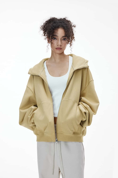 Boxy Fleece Zip Hoodie - Yellow