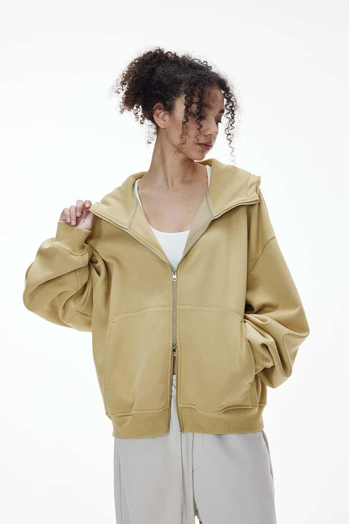 Boxy Fleece Zip Hoodie - Yellow