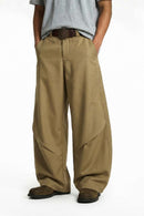 Curved Seam Wide-Leg Trousers - Dark Khaki