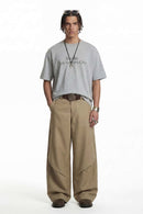 Curved Seam Wide-Leg Trousers - Dark Khaki