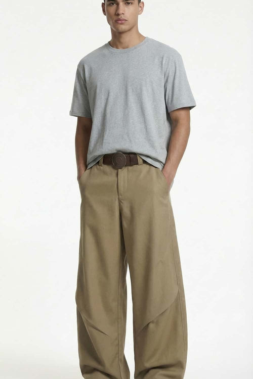 Curved Seam Wide-Leg Trousers - Dark Khaki
