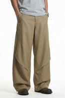 Curved Seam Wide-Leg Trousers - Dark Khaki