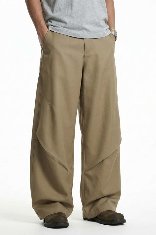 Curved Seam Wide-Leg Trousers - Dark Khaki