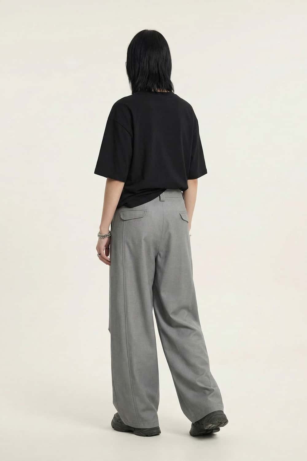 Curved Seam Wide-Leg Trousers - Gray