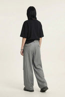 Curved Seam Wide-Leg Trousers - Gray