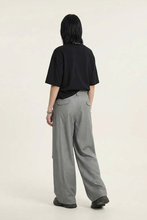 Curved Seam Wide-Leg Trousers - Gray
