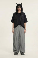 Curved Seam Wide-Leg Trousers - Gray
