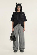 Curved Seam Wide-Leg Trousers - Gray