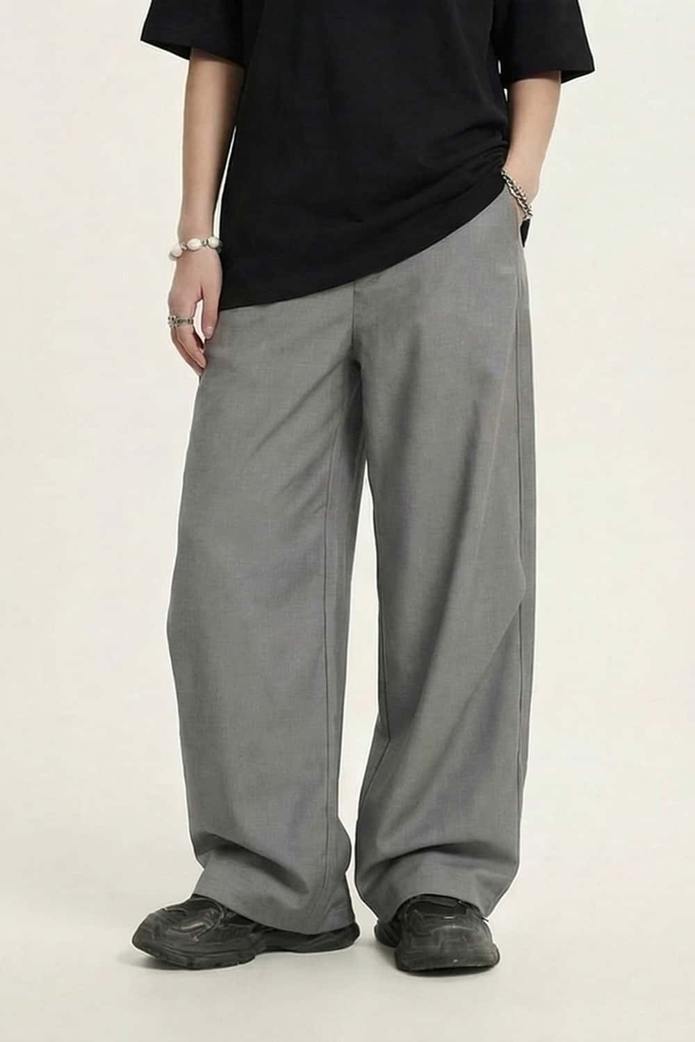 Curved Seam Wide-Leg Trousers - Gray