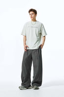 Belted Pleated Wide-Leg Trousers - Gray