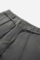 Belted Pleated Wide-Leg Trousers - Gray
