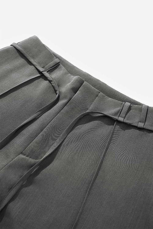Belted Pleated Wide-Leg Trousers - Gray
