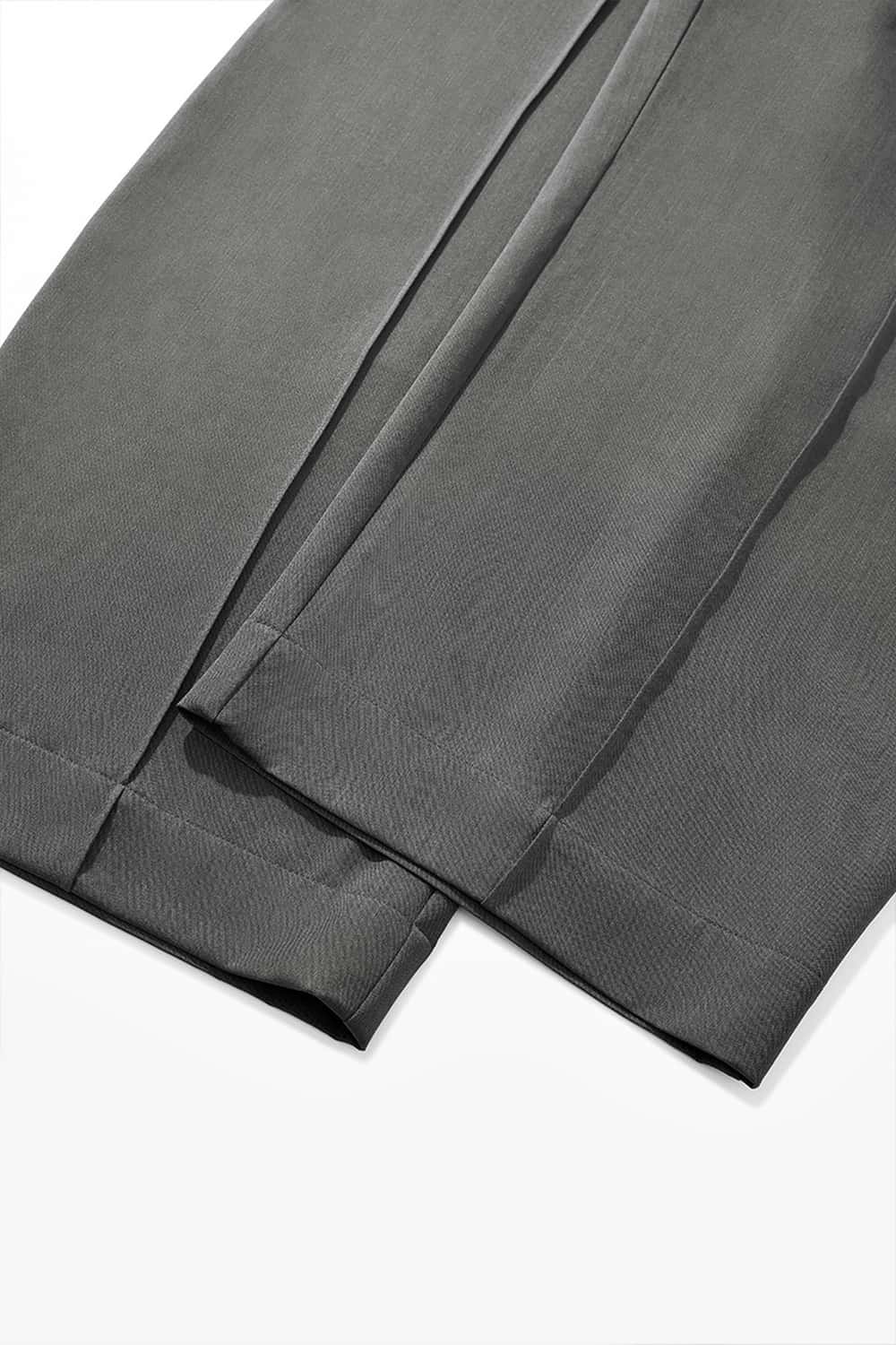 Belted Pleated Wide-Leg Trousers - Gray