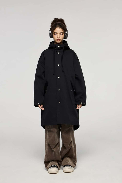 Hooded Fishtail Utility Parka - Black