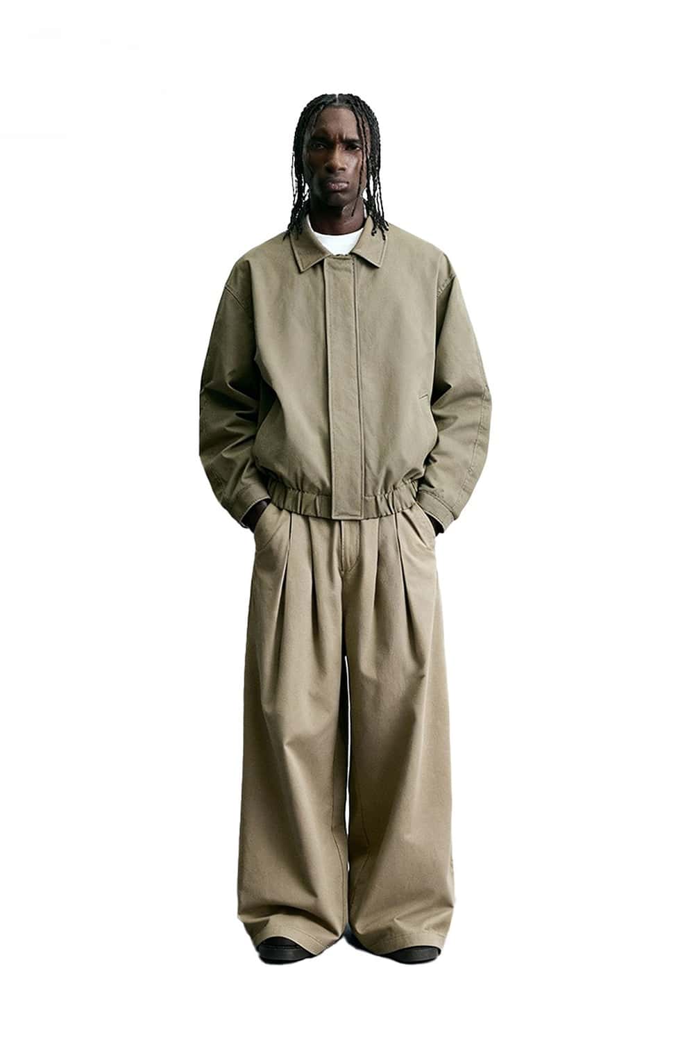 Minimal Elastic-Hem Work Jacket - Grayish Green