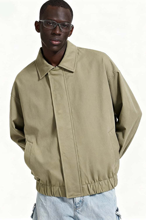 Minimal Elastic-Hem Work Jacket - Grayish Green