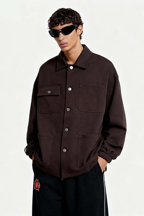 Drawcord Hem Utility Work Jacket - Ebony Black