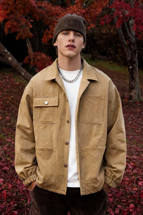 Drawcord Hem Utility Work Jacket - Khaki