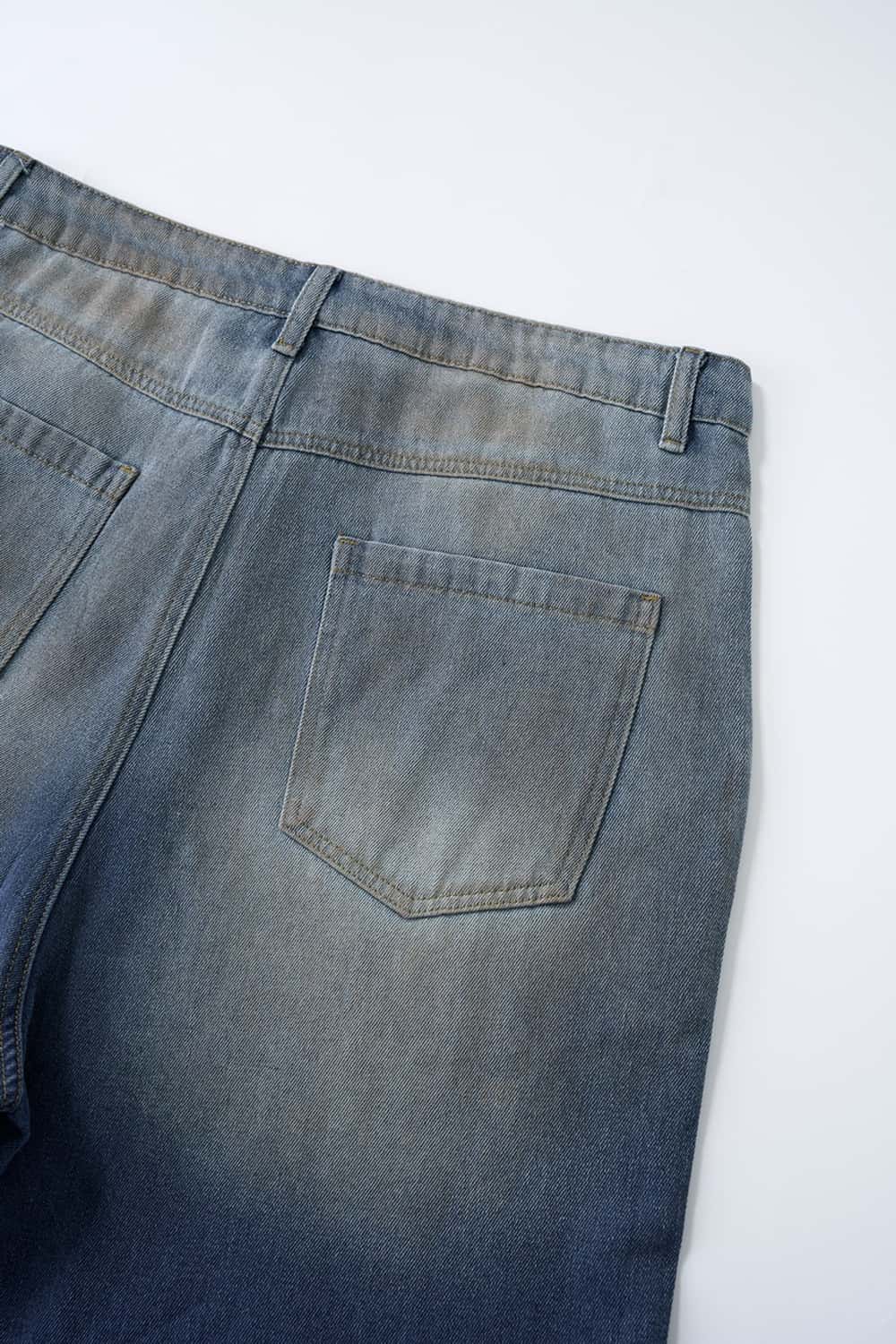Rhinestone Washed Wide-Leg Denim Shorts - Blue